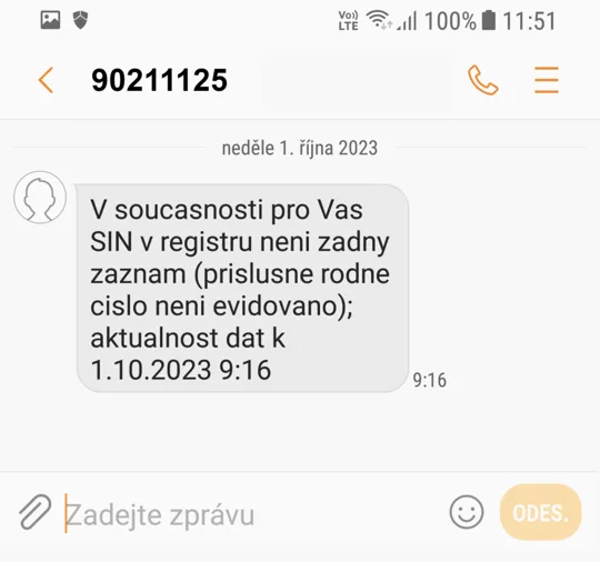 Přijatý SMS výpis v Androidu